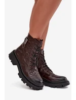 Skórzane Botki Damskie Z Efektem Marszczenia I Klamrą Artiker 57C1007 Czekoladowe