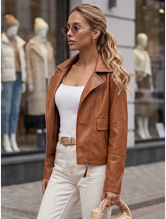 Dámska hnedá kožená bunda v štýle Ramones od FashionStreet TY5715 Dámska hnedá kožená bunda v štýle Ramones od FashionStreet TY5715