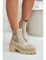 Zazoo 60490 Kožené zateplené čižmy s dekoráciou Light Beige