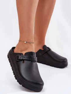 Piankowe Klapki Damskie Z Paskiem I Klamrą Czarne Larinie