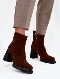 Botki Damskie Z Naturalnego Zamszu Na Słupku Ocieplane Vinceza 91141 Brązowe