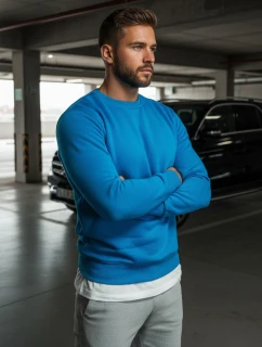 Pánska hladká modrá mikina FashionStreet BX4386