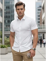 Pánska košeľa s krátkym rukávom, strih regular, biela, FashionStreet KX1096