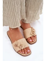 Klapki Damskie Na Płaskim Obcasie Z Kokardą Beżowe Sallariela