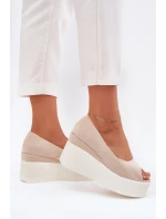 Sandały Damskie Na Koturnie I Platformie Jasnobeżowe Felyra