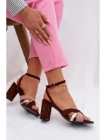 Dámské sandály na podpatku s pásky Eko semišové čokoládové Karilora