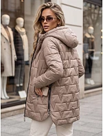 Dámska prešívaná bunda s odnímateľnou kapucňou, béžová, FashionStreet TY5793 Dámska prešívaná bunda s odnímateľnou kapucňou, béžová, FashionStreet TY5793