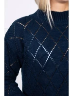 Sveter s polovičným rolákom a kosoštvorcovým vzorom tmavo modrý