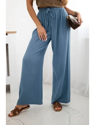 Mušelínové nohavice so širokými nohavicami Denim