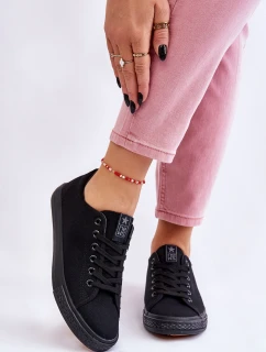 Damskie Wiązane Klasyczne Trampki Czarne Eleya