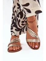 Sandały Damskie Z Naturalnej Skóry Na Płaskim Obcasie Zazoo 3564 Złote