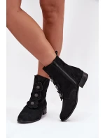 Zamszowe Botki Damskie Z Ozdobnymi Kwiatkami Zazoo 3085 Czarne