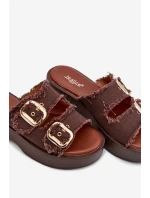 Dámské pantofle na platformě se zlatými sponami čokoládové Renelisse