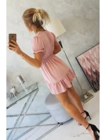 Šaty s viazaným výstrihom do V tmavo ružové