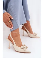 Dámské sandály na podpatku s mašlí Béžové Jonera