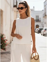 Dámsky ľanový komplet s nohavicami Poľský výrobok ecru FashionStreet AY1175