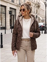 Dámska prešívaná prechodová bunda s kapucňou, hnedá, FashionStreet TY5883