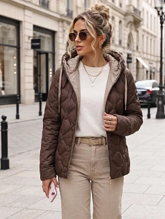 Dámska prešívaná prechodová bunda s kapucňou, hnedá, FashionStreet TY5883