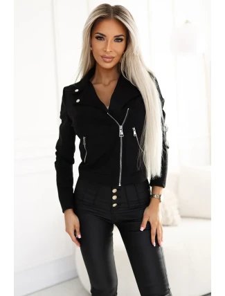 481-2 Semišová košeľa s dlhými rukávmi a zipsami - ČIERNA