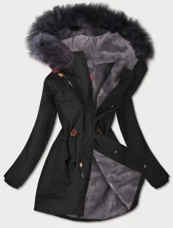 Dámska nepremokavá kožušinová parka čierno-sivá (m-933)