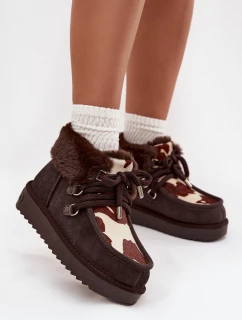 Śniegowce Damskie Z Naturalnego Zamszu Łaty D.Franklin DFSH375008 Czekoladowe