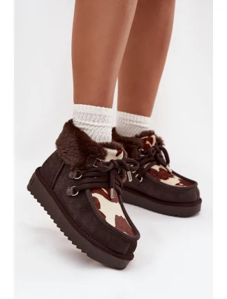 Śniegowce Damskie Z Naturalnego Zamszu Łaty D.Franklin DFSH375008 Czekoladowe