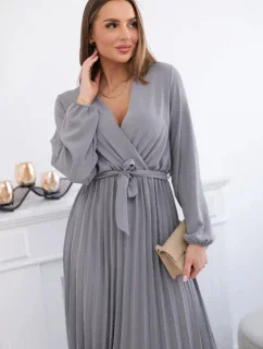 Šaty s viazaným plisovaným lemom sivé