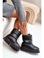 Śniegowce Na Platformie Z Zamkiem Eko Skórzane Czarne Resisia