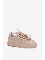 Sneakersy Damskie Ze Zdobieniem Na Platformie Beżowe Eanneth