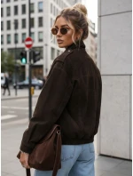 FashionStreet dámska semišová bunda bomber v čokoládovej farbe TY5577