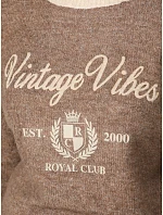 Dámsky sveter s potlačou Vintage Vibes v farbe fango od FashionStreet MY2631 Dámsky sveter s potlačou Vintage Vibes v farbe fango od FashionStreet MY2631