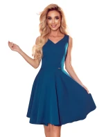 Rozšírené dámske šaty v morskej farbe s výstrihom v tvare srdca 114-15