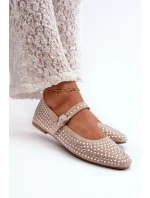 Eko Zamszowe Baleriny Ozdobione Dżetami Beżowe Tinara