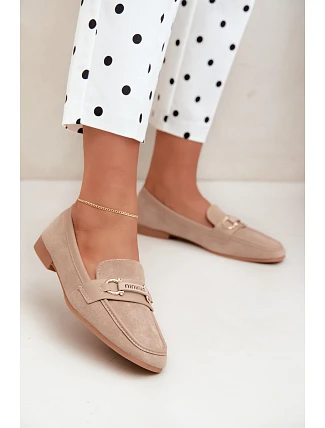 Dámske mokasíny Loafers s ozdobným prvkom, béžové, Evelora Dámske mokasíny Loafers s ozdobným prvkom, béžové, Evelora