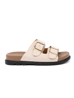 Módne dámske papuče na platforme Jasnobeżowy