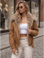 Dámska zimná bunda s kožušinovým golierom v kamelovej farbe, FashionStreet TY5702 Dámska zimná bunda s kožušinovým golierom v kamelovej farbe, FashionStreet TY5702