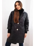 Dámska prešívaná bunda Plus Size s ozdobnými gombíkmi a golierom Black