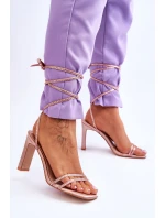 Eleganckie Wiązane Sandały Z Dżetami Nude Nessy