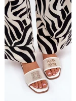 Eleganckie Klapki Damskie Z Ozdobą Na Płaskim Obcasie Białe Lovehia