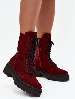 Botki Workery Damskie Z Naturalnego Zamsz Ocieplane Zazoo 4213 Bordowe