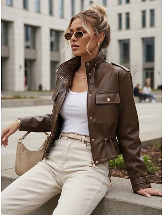 Dámska krátka bunda z ekokože FashionStreet TY5666 Dámska krátka bunda z ekokože FashionStreet TY5666