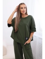 Súprava bavlnená blúzka + nohavice svetlá khaki