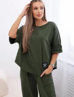 Súprava bavlnená blúzka + nohavice svetlá khaki