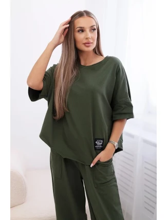 Súprava bavlnená blúzka + nohavice svetlá khaki