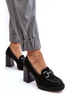 Skórzane Czółenka Na Masywnym Słupku Laura Messi 2706 Czarne