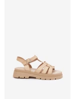 Eko Skórzane Sandały Damskie Na Platformie Beżowe Nendales