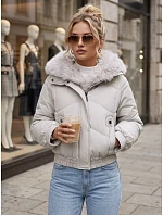 Dámska zimná prešívaná bunda s kožušinou, svetlo béžová, FashionStreet TY6008 Dámska zimná prešívaná bunda s kožušinou, svetlo béžová, FashionStreet TY6008