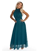 636-4 VERONICA – luxusné dlhé šaty s brokátovým detailom a elegantným strihom – zelené 636-4 VERONICA – luxusné dlhé šaty s brokátovým detailom a elegantným strihom – zelené
