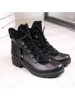 Kožené topánky Dolce Pietro W P56 so zirkónmi v čiernej farbe
