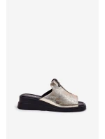 Klapki Damskie Na Koturnie Z Zamkiem Złote Irriva